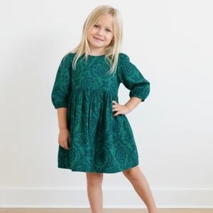 GIRLS BROOKE DRESS - EVERGREEN BLOOMING EMBROIDERY - PINK CHICKEN